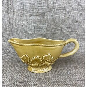 Bordallo Pinheiro Ceramic Acorn Motif Golden Yellow Gravy Boat Portugal